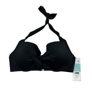 Dorina Fiji Bikini Top Womens 36D Black‎ Underwire Padded Halter Twist Detail